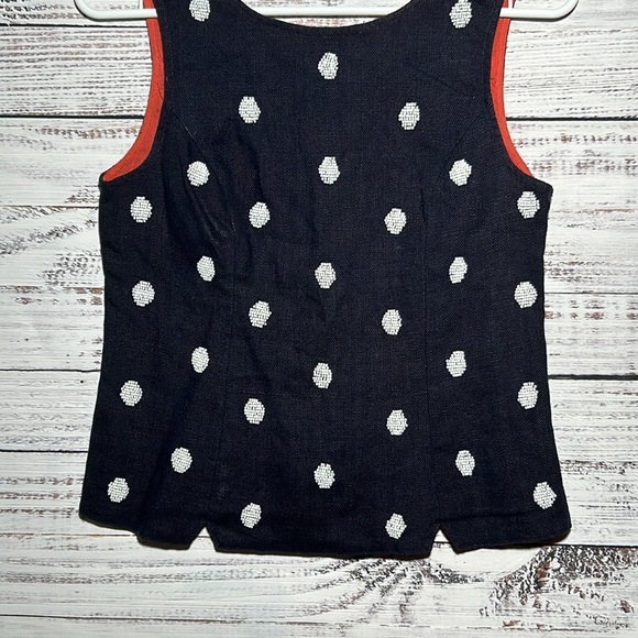 Anthropologie Odille Top Navy White Beaded Polka Dot Size 4 - Picture 5 of 16
